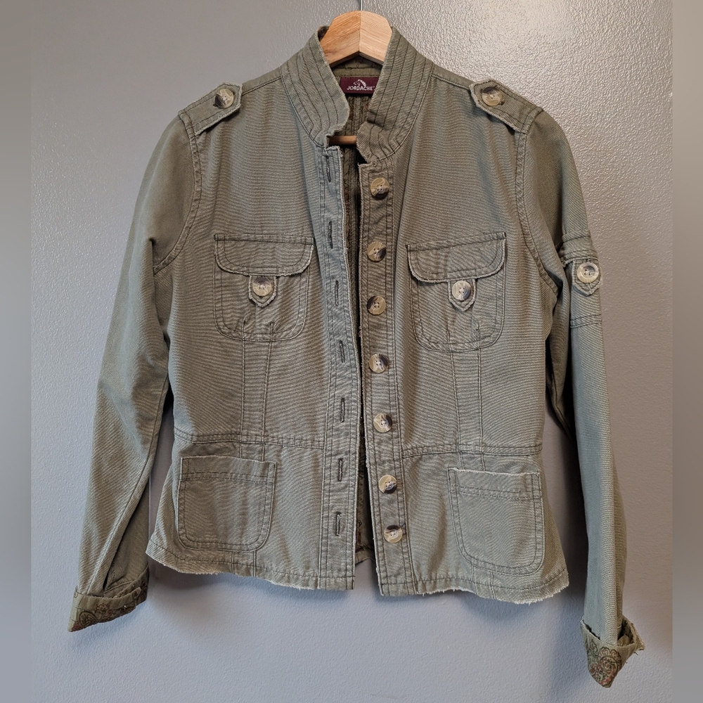 Jordache Olive‎ Green JacketJordache Army Green Button Front Jacket Junior 7/9